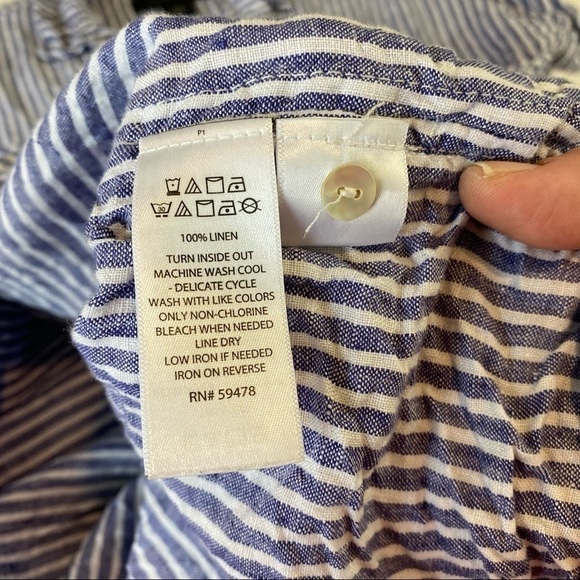Tahari Button Down Dress Top Tunic Blue White Stripe Sz XS Linen Shirttail Hem - Picture 3 of 6